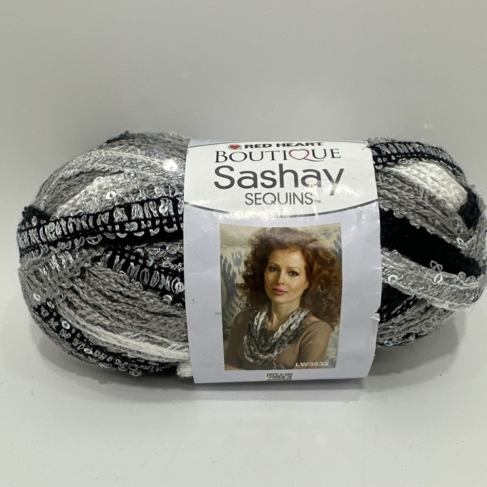 Red Heart Boutique Sashay Sequins Yarn Panda Black Gray White Metallic 3.5oz 20y